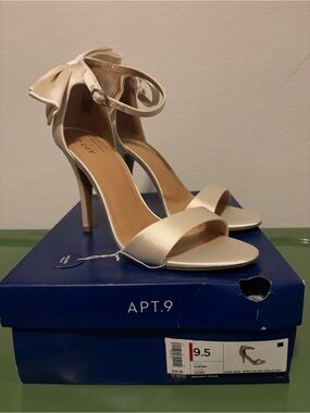 Apt. 9 Ivory Satin Ankle-Strap Stilettos with Back Bow